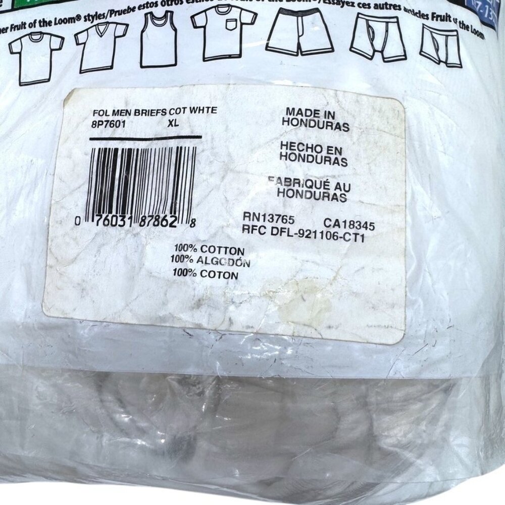 Vintage 2005 Fruit of the Loom Briefs 8-Bonus Pack XL 42-44 Mens White Underwear - Picture 4 of 8